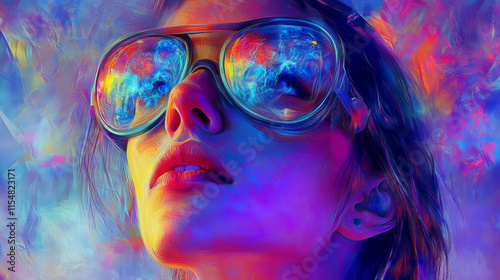 Lucid Dreamer: Vibrant Digital Painting of a Woman in Sunglasses