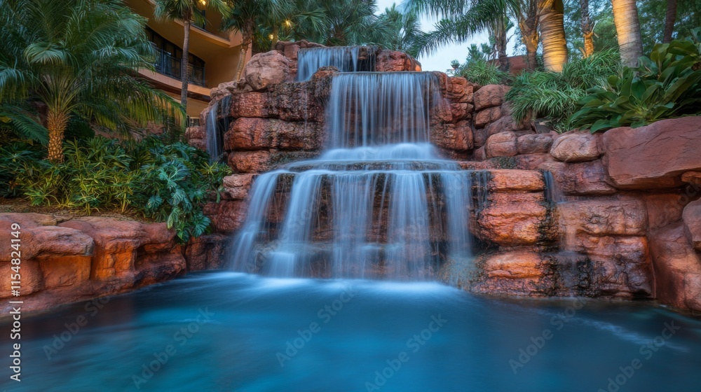 Fototapeta premium Cascading Waterfall into Vibrant Blue Pool