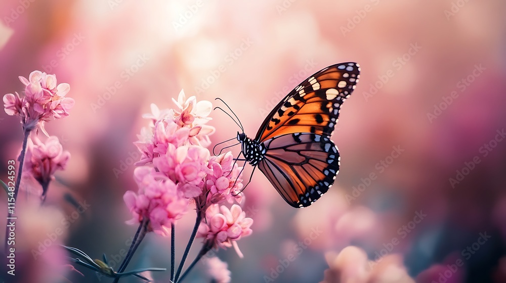 Fototapeta premium Monarch Butterfly on Pink Flowers, Nature's Beauty