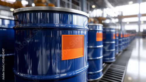 A vibrant image of freshly painted oil barrels in a row, their 