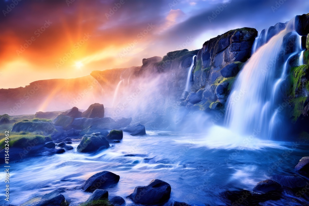 Fototapeta premium waterfalls gushing water cascading down rocky cliffs creating mi