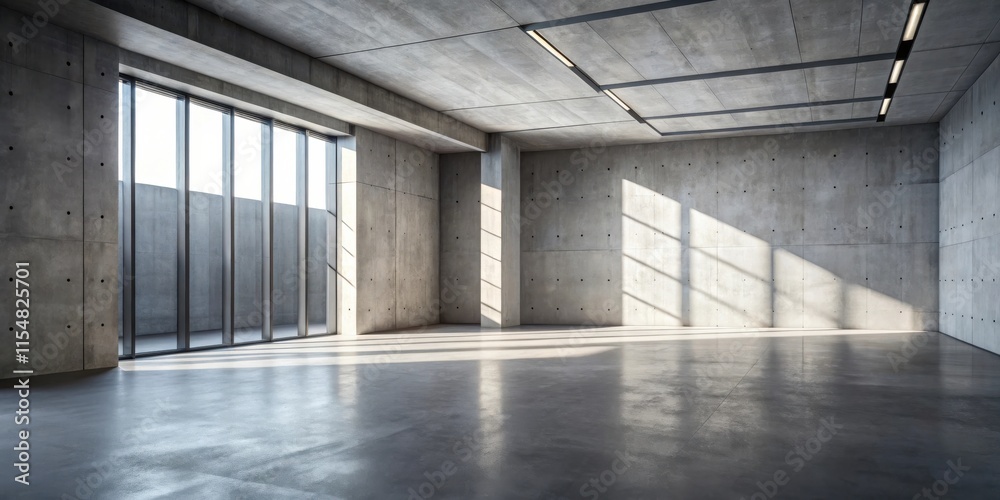 Sunlit Modern Concrete Room with Large Window and Polished Floor Sunlit Modern Concrete Room with Large Window and Polished Floor