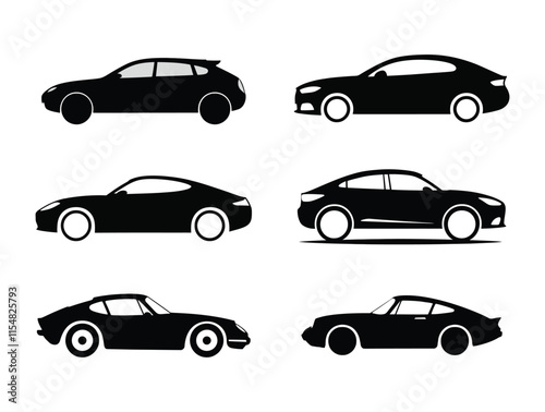 Set of Car silhouette flat icon collection. Car side view illustrations. Silhouette of cars pack.