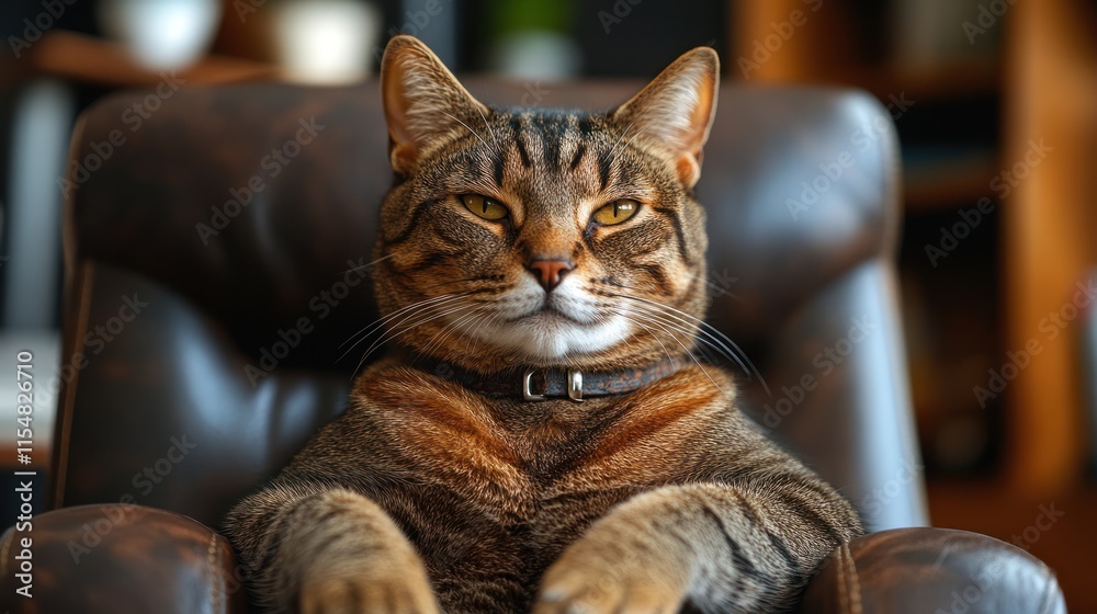 A relaxed cat lounging in a chair. A relaxed cat lounging in a chair.