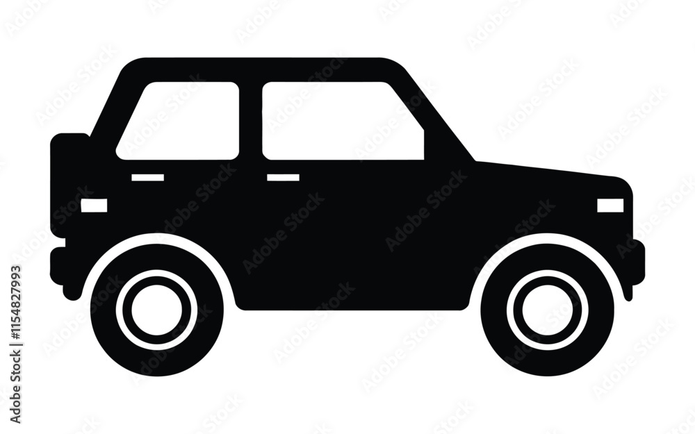 Simple Car clip art Silhouette Vector. Minimalist flat Van Icon Design. Modern SUV Outline Graphic.