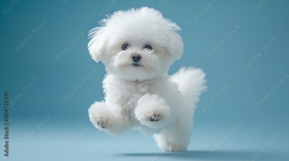 a cute little dog bichon maltes with white fluffy fur poses funny on light background a cute little dog bichon maltes with white fluffy fur poses funny on light background