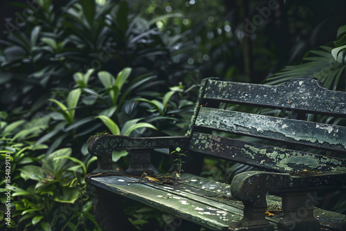 Timeless Strength: The Resilient Beauty of a Weathered Wooden Bench in Nature's Heart