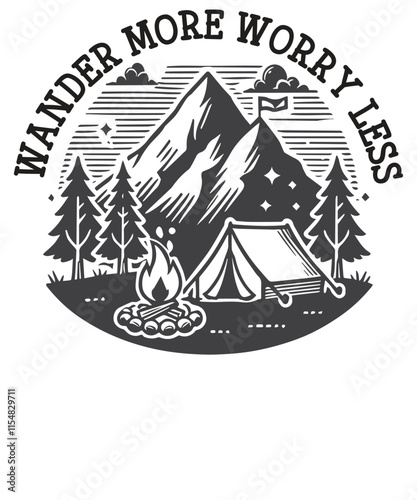 Wander more worry less  camping T-shirt design vector, Camping shirt vector, Backpacking, Hiking Lover, Outdoors, Adventure, Nature, Wilderness, Gear, Equipment, Essentials, Survival, Skills,
