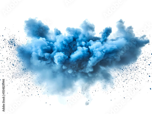 A blue smoke explosion border isolated on white background
