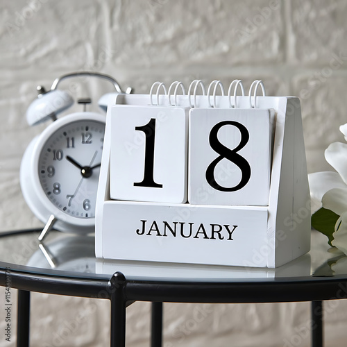 Wooden block calendar with the date January 18