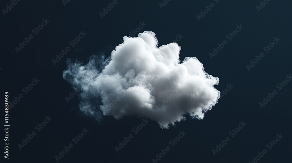 Naklejka premium A lone white cloud with a soft, cotton-like texture on a pure black backdrop, clean and simple