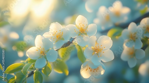 Blossoming white flowers in nature springtime serenity close-up photography peaceful environment soft lighting floral beauty