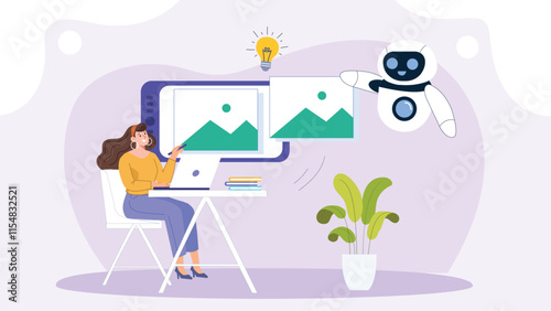 A creative artwork featuring AI-driven innovations in the design industry, including automation and smart tools.