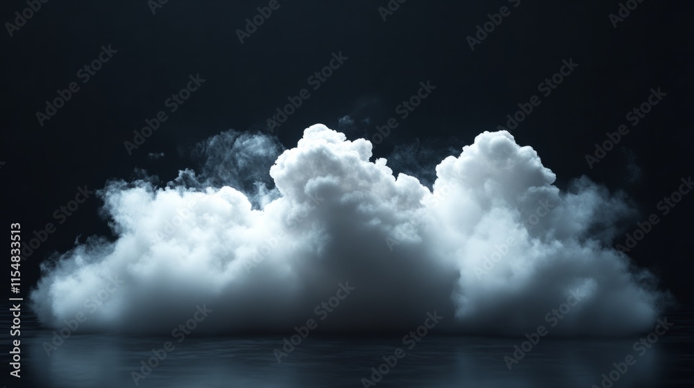 A single white cloud with smooth and fluffy textures, resting on a dark black backdrop, high contrast A single white cloud with smooth and fluffy textures, resting on a dark black backdrop, high contrast