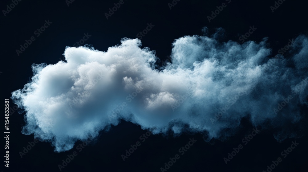 A single white cloud with smooth and fluffy textures, resting on a dark black backdrop, high contrast A single white cloud with smooth and fluffy textures, resting on a dark black backdrop, high contrast