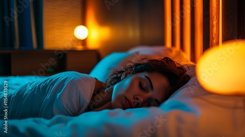 Night Owl Sleeping in a dimly lit room, with clear lighting highlighting the late-night environment and someone falling asleep in the early hours photo