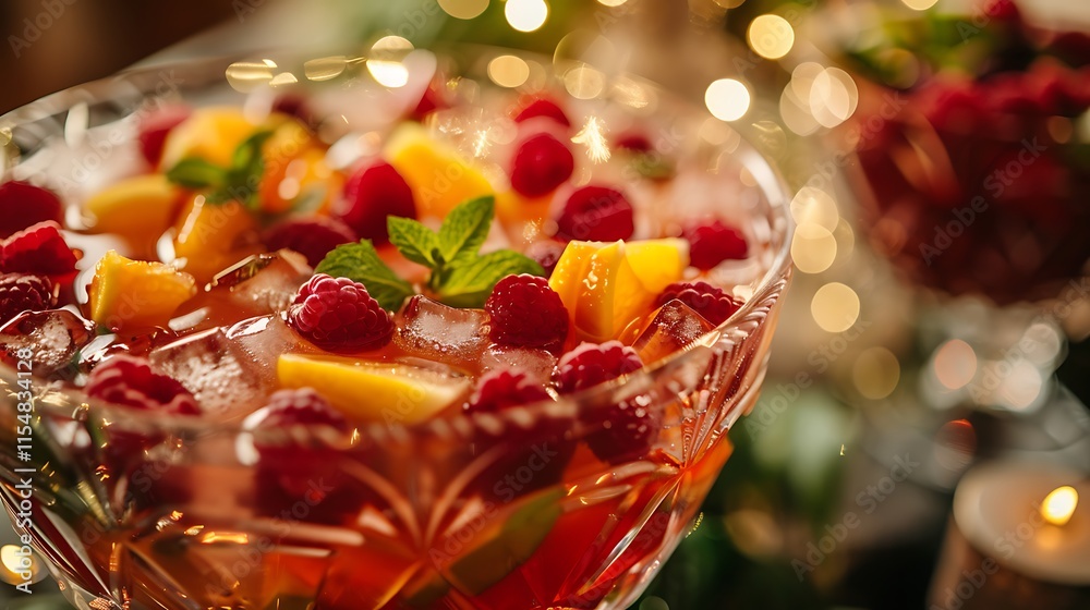 Fruity punch served in a glass bowl at festive party Fruity punch served in a glass bowl at festive party