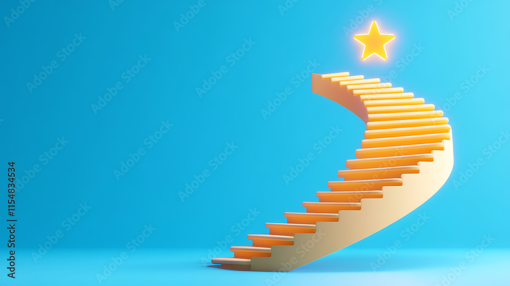 Obraz premium Ascending steps to success inspirational staircase with star minimalist background abstract concept