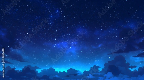 Background of a night sky filled with stars in a cartoon style