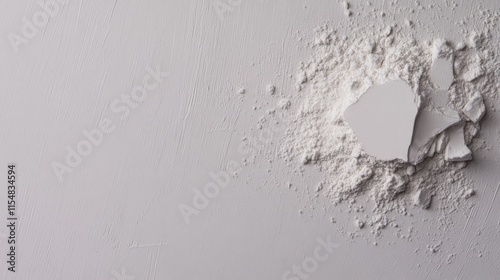 Fine calcium hydroxide powder is arranged in a small heap on a clean, industrial surface showcasing subtle shadows and a pale white tone for versatile use photo