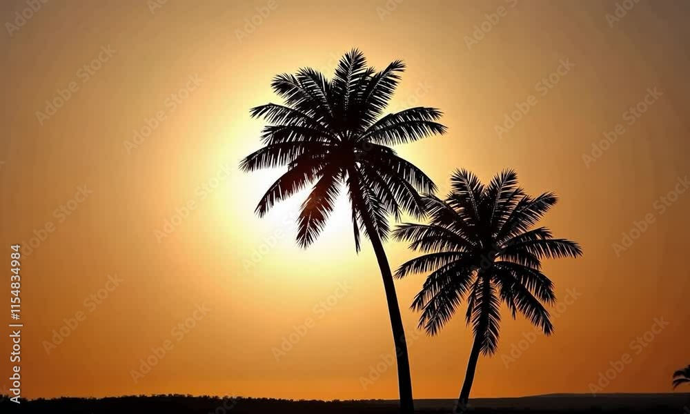 Tropical Sunset Paradise with Palm Trees Silhouette, Perfect for Beach Themed Decor or Vacation Memories Tropical Sunset Paradise with Palm Trees Silhouette, Perfect for Beach Themed Decor or Vacation Memories
