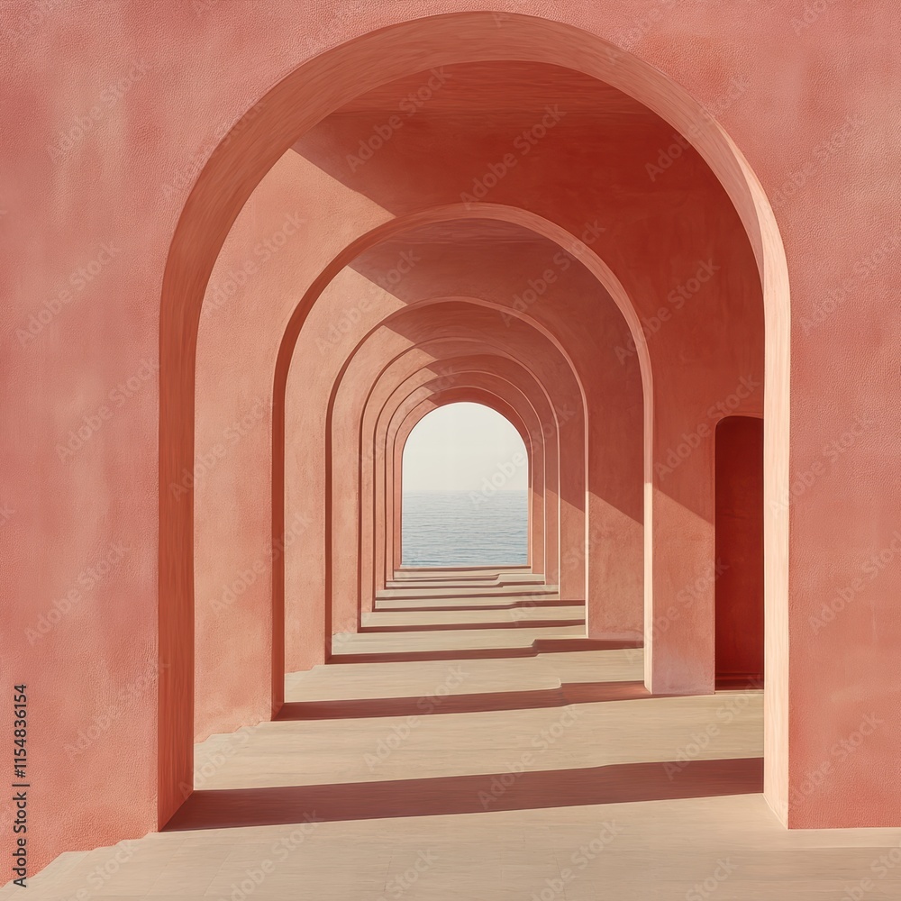 Fototapeta premium Exploring repeating archways contemporary architecture urban space visual art minimalism