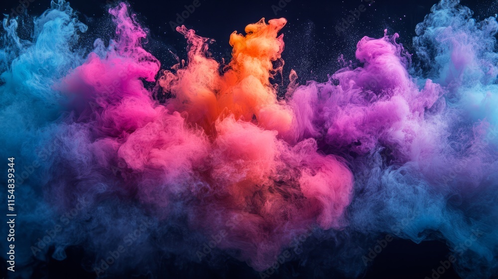Abstract colored smoke billowing on a jet-black background, dynamic movement and vivid hues Abstract colored smoke billowing on a jet-black background, dynamic movement and vivid hues