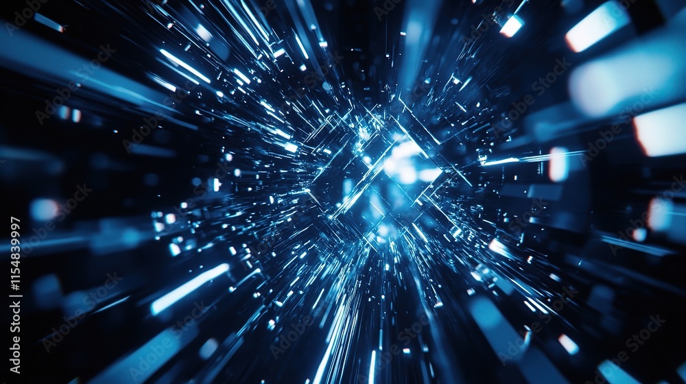 Naklejka premium Abstract Blue Geometric Background with Technology Elements Visuals