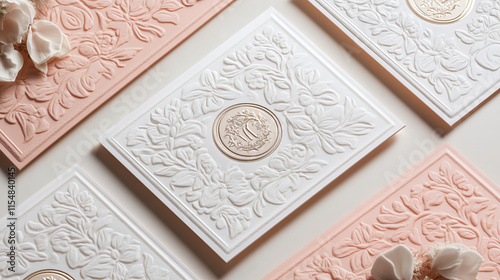 Elegant Embossed Business Cards, Floral Design, Pastel Colors, Foil Stamp, Text Space