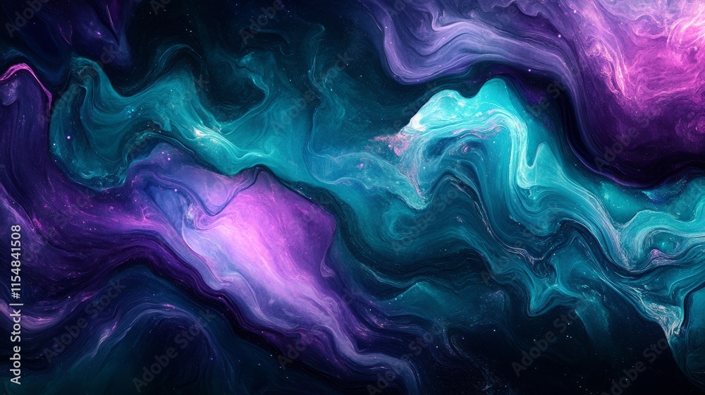Vibrant teal and purple smoke blending seamlessly on a black backdrop, creating a dreamy abstract effect 