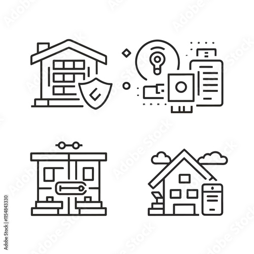 home security icon set vector