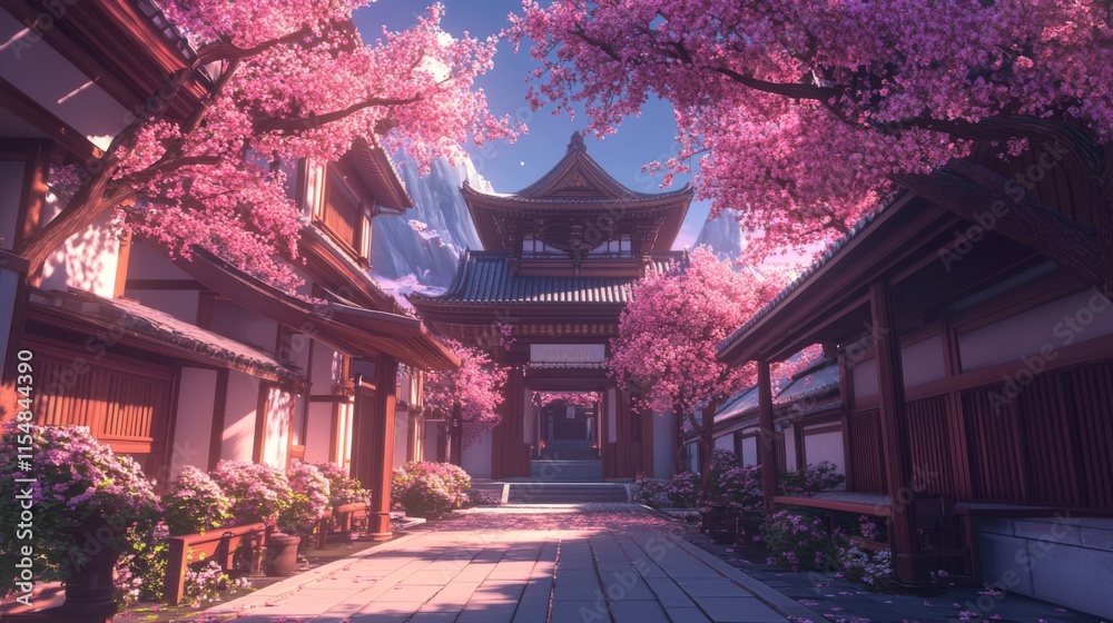 Obraz premium Serene Shrine Surrounded by Blooming Flowers