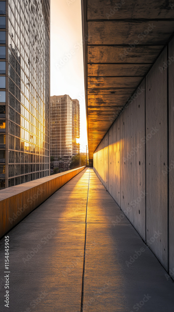 Fototapeta premium Golden Hour Cityscape: Urban Canyon Pathway