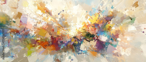 Abstract Cubist Painting: Colorful Splashes, Dynamic Movement