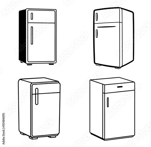 Refrigerator Vector Clipart  Outline & Stamp Drawing Illustrations