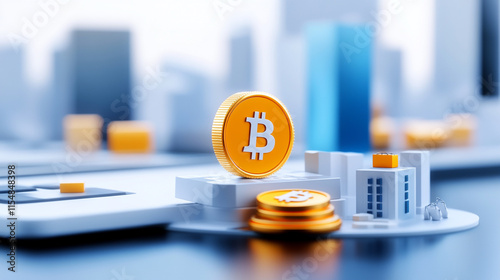 A close-up of Bitcoin coins and a smartphone, representing digital currency growth. photo