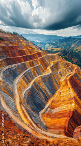 Terraformed Landscape: Mining Operation Aerial View photo