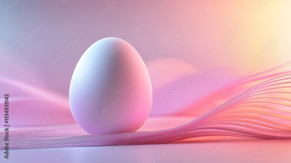 Fototapeta premium Abstract Easter egg design with minimal lines and a soft pastel gradient background 