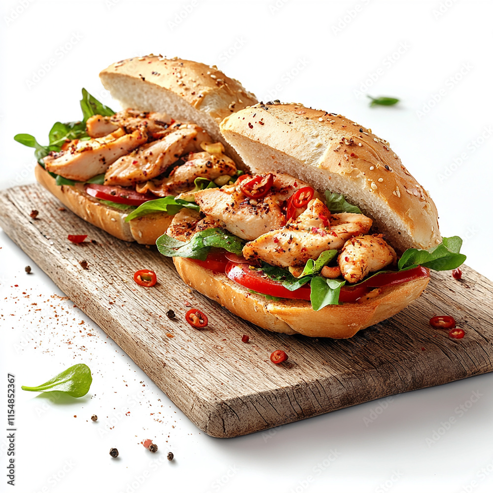 Obraz premium Photorealistic Submarine Sandwich on White Background