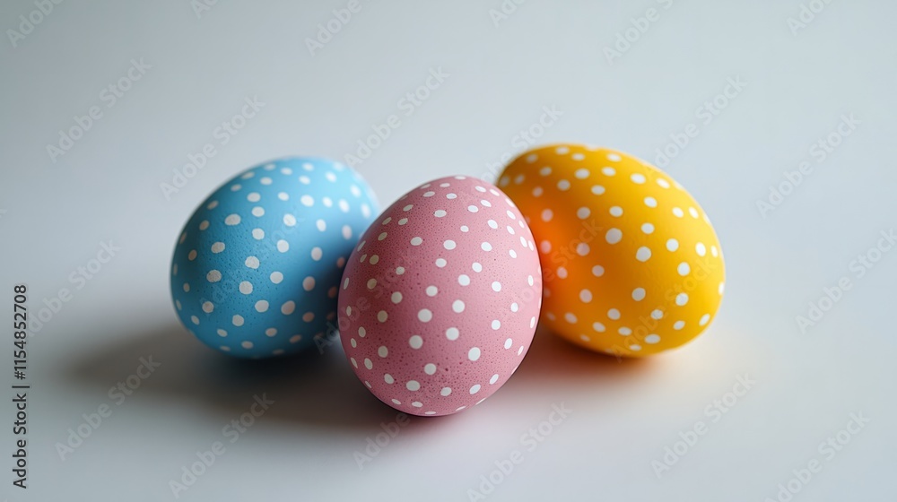 Colorful Easter eggs with soft shadows and a white background, minimalist style Colorful Easter eggs with soft shadows and a white background, minimalist style