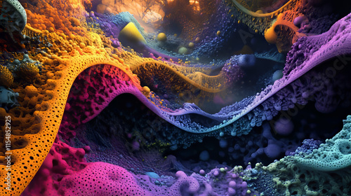 Surreal Colorful Landscape: 3D Rendered Worley Noise Cellular Texture photo