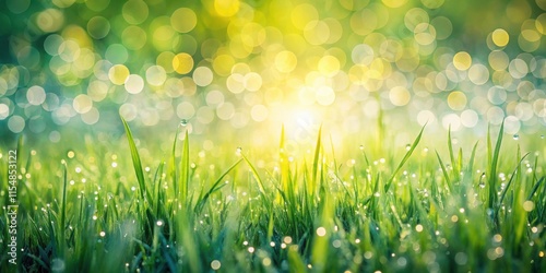 A vibrant sunrise illuminates dew-kissed blades of grass, creating a breathtaking spectacle of nature's beauty