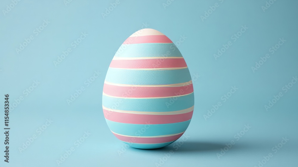 Easter egg with a minimalist design and pastel stripes on a soft blue background Easter egg with a minimalist design and pastel stripes on a soft blue background