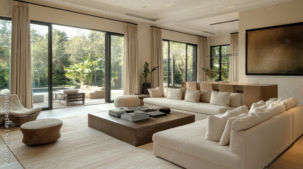 Functional and serene living room design with uncluttered furnishings and soft tones Functional and serene living room design with uncluttered furnishings and soft tones