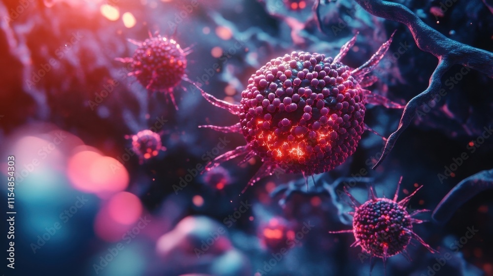 Microscopic image of cancer cells invading normal tissue. Microscopic image of cancer cells invading normal tissue.
