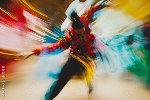 A motion blur effect captures a professional dancer in mid-performance, highlighting their graceful fluidity against a softened backdrop. photo