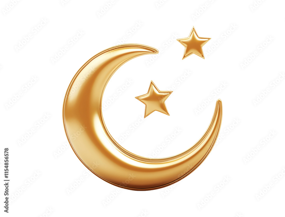 Golden Crescent Moon and Stars Badge for Ramadan Celebration Golden Crescent Moon and Stars Badge for Ramadan Celebration