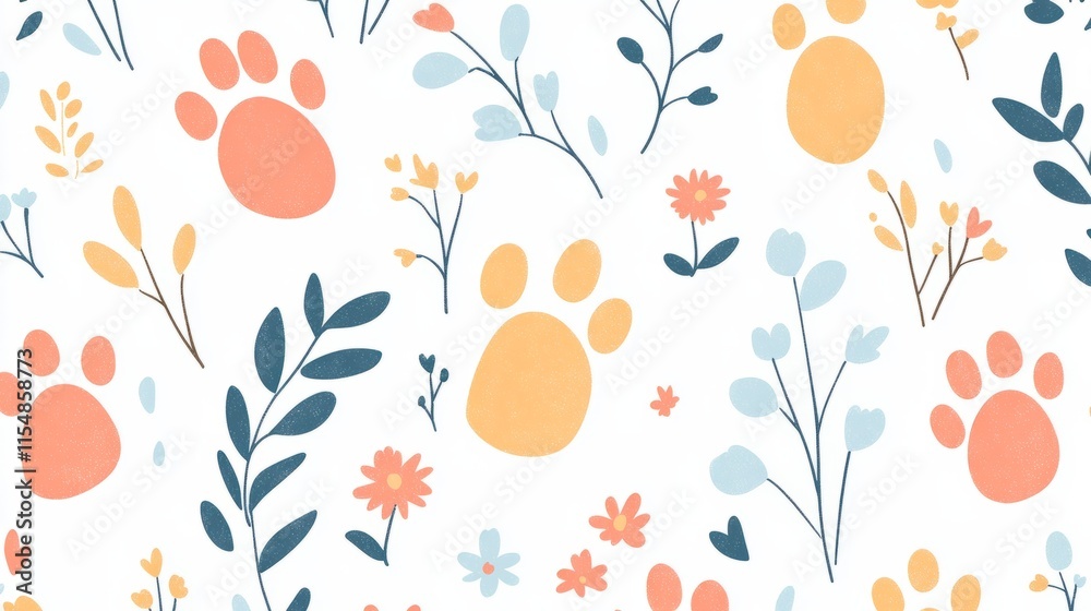 Soft, minimalistic Easter-themed pattern with bunny footprints on a white background Soft, minimalistic Easter-themed pattern with bunny footprints on a white background