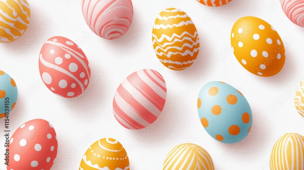 Fototapeta premium Soft pastel-colored Easter eggs in a seamless pattern on a white background