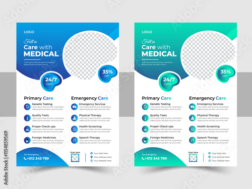 Modern Healthcare Flyer Template, Flyer Layout Design, A4 size vector file Design For Medical, Medical multipurpose flyer design template, medical brochure design.